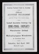 1949 FA Cup semi-final replay match programme Wolverhampton Wanderers v Manchester United at Everton
