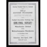 1949 FA Cup semi-final replay match programme Wolverhampton Wanderers v Manchester United at Everton