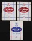 Pre-War Aston Villa handbook annuals for seasons 1932/1933, 1933/1934, 1934/1935 each containing