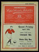 Pre-War 1937/1938 Liverpool v Blackpool match programme 9 April 1938. Very Good, no writing.