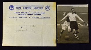 Tom Finney Signed Letterhead signed by Finney and with 'Tom Finney Limited Electrical Engineers