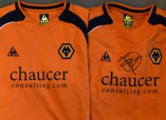 2 x Wolverhampton Wanderers Championship season 2008/2009 official player 'V' neck shirts, short