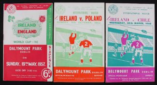 Republic of Ireland football programmes v England (WC) 1957, v Poland 1958, v Chile 1960 match