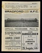 1932/1933 Bradford Park Avenue v Millwall match programme 19 November 1932. Has slight stain, no