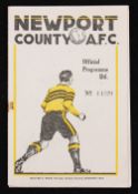 1946/1947 Newport County v Bury match programme 24 May 1947 at Somerton Park. Good.