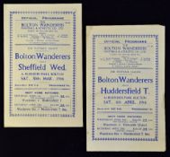 1945/1946 War League North Bolton Wanderers v Sheffield Wednesday football programme 30 March
