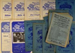 Collection of Millwall home programmes to include 1947/1948 Plymouth Argyle, 1950/1951 Fulham (FAC),