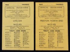 1946/1947 Wolverhampton Wanderers v Chelsea, v Preston NE match programmes, 4 pagers (2) Fair-good.