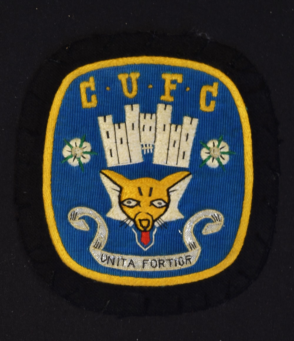 Carlisle United embroidered cloth blazer badge, blue/white and gold facing with lettering C.U.F.C.