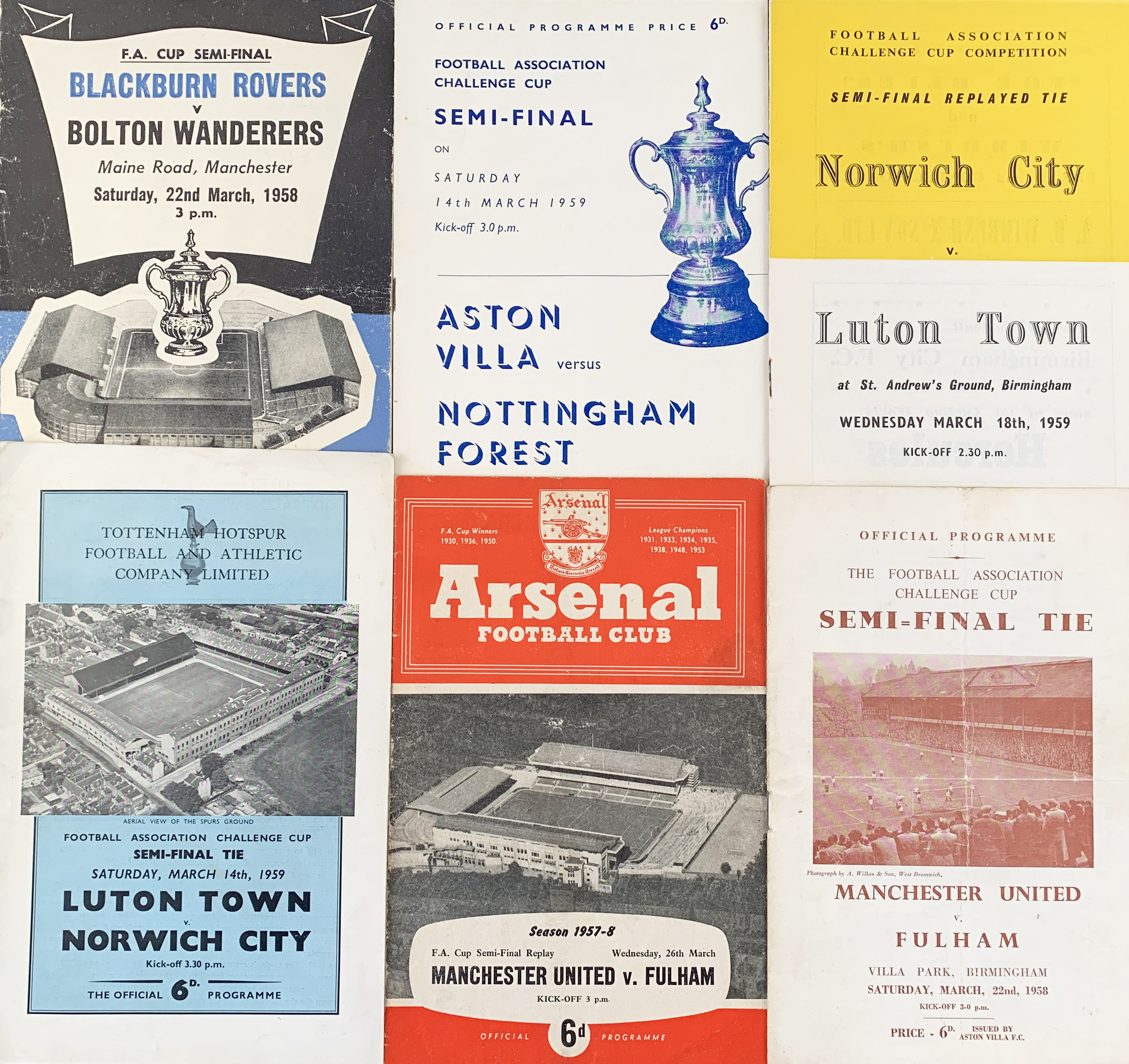 FA Cup semi-final match programmes to include 1957/1958 Blackburn Rovers v Bolton Wanderers,