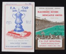 FA Cup semi-final match programmes 1950/1951 Newcastle United v Wolverhampton Wanderers, 1951/1952