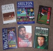 6x Signed Sporting Biography Books - to include Viv Anderson, Peter Shilton, Chris Waddle, Geoff