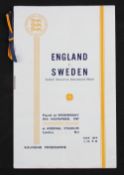 1947 England v Sweden football programme at Arsenal 19 November 1947, VIP issue with gold/blue