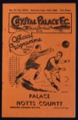 1935/1936 Crystal Palace v Notts. County match programme 28 September 1935 at Selhurst Park. Good.