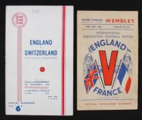 1945 England v France football programme at Wembley 'V' international 26 May 1945, 1948 England v