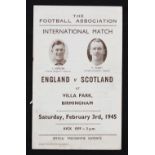 1944/1945 War international at Villa Park, England v Scotland football programme 3 February 1945.
