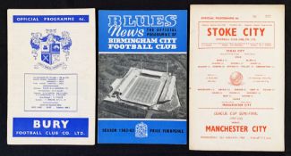 Football League Cup semi-final match programmes to include 1962/1963 Bury v Birmingham City,