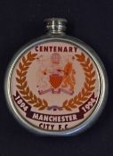 Manchester City Centenary 1894 - 1994 pewter hip flask, has the Manchester coat of arms with