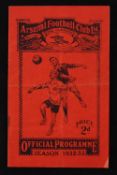 1932/1933 Arsenal v Aston Villa match programme, 1 April 1933. Fair-Good.