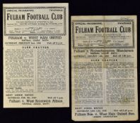 1945/1946 War League South Fulham v West Ham Utd match programme 2 February 1946, v Wolverhampton