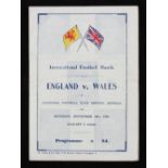 1944/1945 War international at Anfield Liverpool, England v Wales football programme 16 September