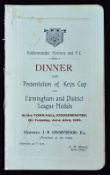 1925 Kidderminster Harriers dinner menu + toast list 23 June 1925 at the Town Hall, Kidderminster