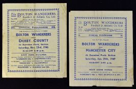 1946/1947 Bolton Wanderers v Derby County football programme 23 November 1946, v Manchester City (