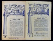 1947/1948 Shrewsbury Town v Bradford City (25 October), v Frickley Colliery (22 November) Midland