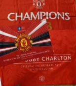 Selection of Manchester United Supporters Flags to include Sir Bobby Charlton 60 Years, 'Champions