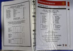 Manchester Utd modern team sheets and menus, homes and aways, European, Premier League, under 21's