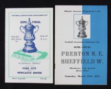 FA Cup semi-final match programmes 1953/1954 Preston North End v Sheffield Wednesday, 1954/1955 York