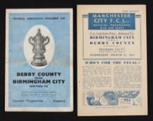 1945/1946 FA Cup semi-final programmes Derby County v Birmingham City & replay match at Manchester