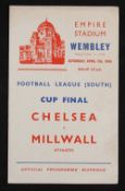 1945 War Cup Final match programme Chelsea v Millwall at Wembley 7 April 1945. Good.