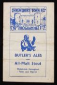 1938/1939 FA Cup qualifying round match programme Shrewsbury Town v Wellington Town 12 November 1938