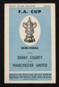 1947/1948 FA Cup semi-final match programme Derby County v Manchester Utd at Sheffield Wednesday