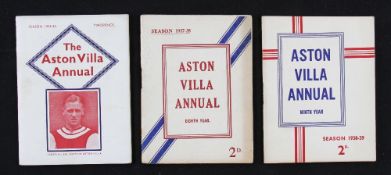 Pre-War Aston Villa handbook annuals for seasons 1935/1936, 1937/1938, 1938/1939 each containing