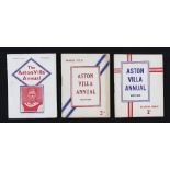 Pre-War Aston Villa handbook annuals for seasons 1935/1936, 1937/1938, 1938/1939 each containing