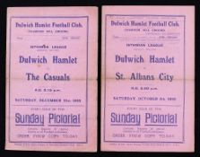 1935/1936 Isthmian League Dulwich Hamlet match programmes v St. Albans City (5 October 1935) and v