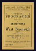 1945/1946 Brentford v West Bromwich Albion War league match programme 13 October 1945, 4 pager. Good