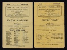 1946/1947 Wolverhampton Wanderers v Grimsby Town, v Bolton Wanderers match programmes, 4 pagers (