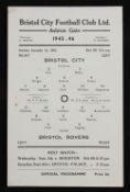 1945/1946 League South match programme Bristol City v Bristol Rovers 1 September 1945 single