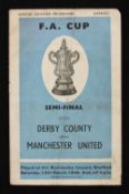 1948 FA Cup semi-final match programme Derby County v Manchester United 13 March 1948. Fair.