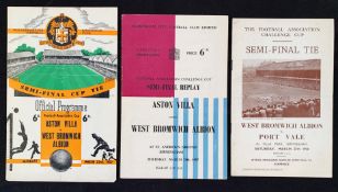 FA Cup semi-final match programmes 1953/1954 West Bromwich Albion v Port Vale, 1956/1957 Aston Villa