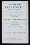 1943/1944 War Cup match programme Everton v Crewe Alexandra 8 January 1944, single sheet. Fair-