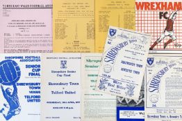 Shropshire Senior Cup Finals football programmes 1965, 1966, 1968, 1971, 1977, 1979; 1982/1983 Welsh