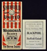 1945/1946 War League North Sheffield Utd v Everton match programme 3 November 1945, Blackpool v