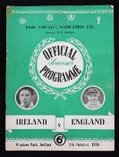 1950 Ireland v England match programme 7 October 1950 in Belfast match programme. Fair.
