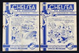 1937/1938 Chelsea home match programmes v Preston NE (15 April), v Derby County (23 April) (2)