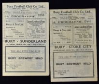 1945/1946 War League North Bury v Stoke City 19 April 1946 match programme, v Sunderland 16 March