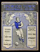 Pre-War 1938/1939 Ipswich Town (1st League season) v Street (FAC 1st round) match programme. Fair-
